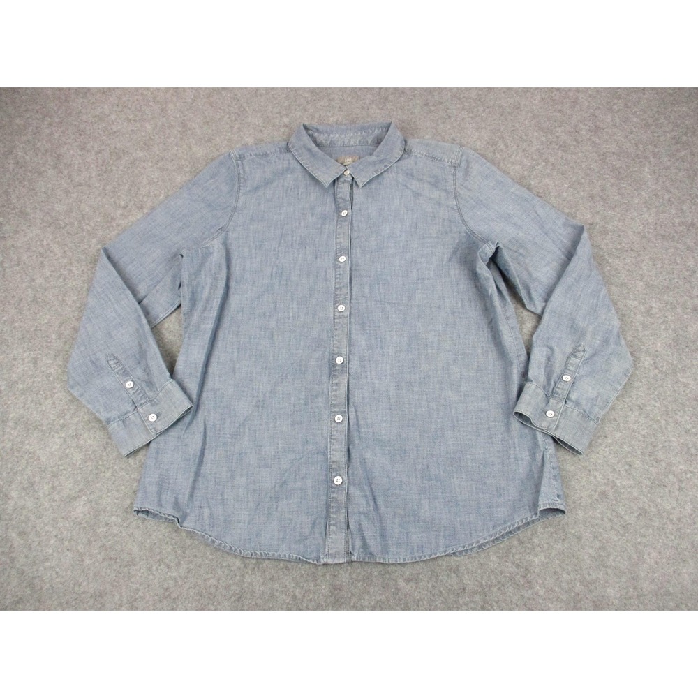 J Jill Shirt Womens Medium Blue Chambray Button Front Long Sleeve Lightweight